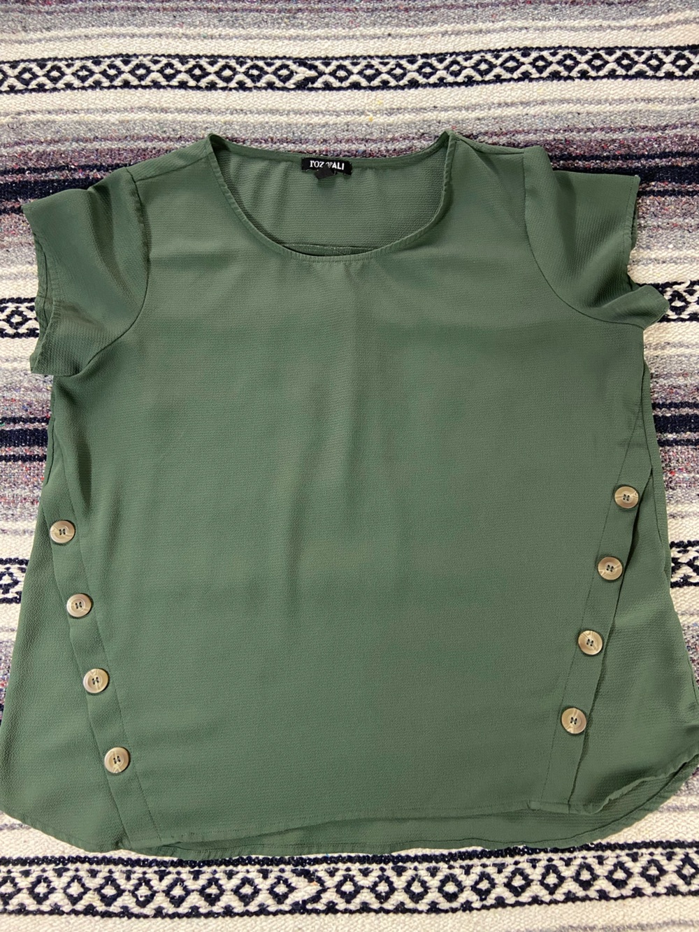 Roz & Ali Dark Green Textured Blouse Top Shirt Shell XLarge XL Buttons